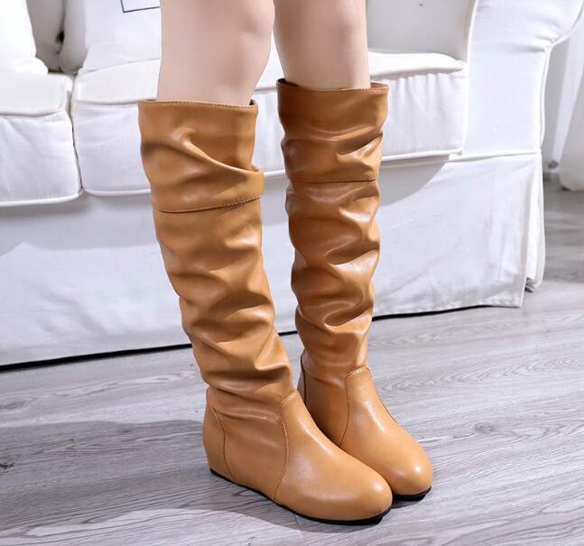 

New Spring Autumn Boots Women Female Round Toe Mid-calf Sweet Princess Party Boot Stylish High boots Flock Shoes Snow