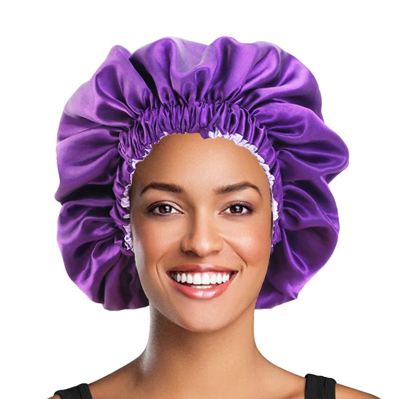 

Beanie/Skull Caps Satin Cap Sleeping Extra Large Double Color Ding Nightcap Ladies Home Wide Brimmed Hair Care Round, White