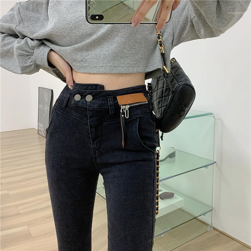 

Vintage Streetwear Multi Buttons Punk Cowboy Trousers Female Jeans Women High Waist Slim Black Denim Pencil Pants Skinny Women's