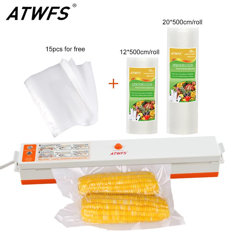 

ATWFS Best Vacuum Sealer Packer Sealing Machine with Vacuum Packaging Rolls 12*500cm+20*500cm and 15pcs Sealer Bags for