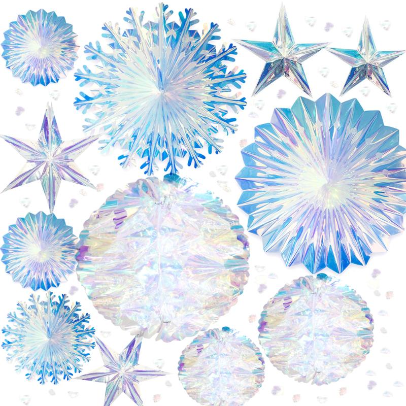 

DIY Iridescent Shiny Rainbow Film Honeycomb Snowflake Ball Pentagram Ornament Sequin Confetti For Christmas Wedding Party Decor