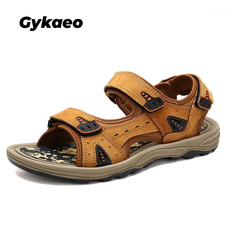 

Gykaeo Top Quality Sandal Men Summer Genuine Leather Sandals Men Outdoor Beach Shoes Classics Walking Shoes Plus Size 39~461, 01 yellow brown