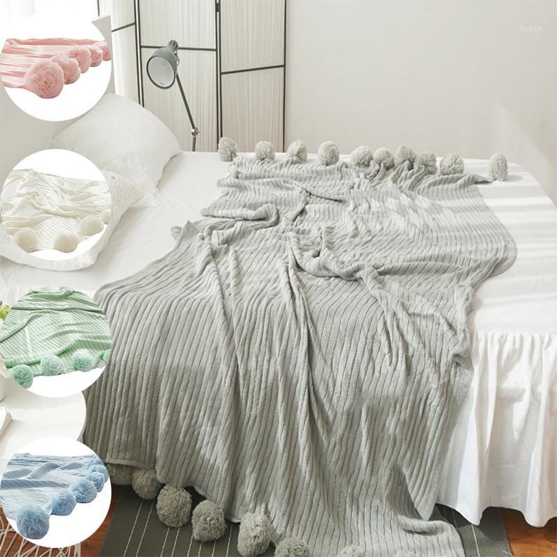 

Cotton Knitted Blanket Ball Fleece Blankets For Bed Cover 5 Colors Soft Throw Air Conditioner Blanket Sleeping Bedspread Bedding1