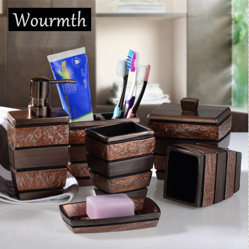 

Wourmth European Resin Bathroom Accessories Set Bathroom Sanitary Ware Bath Set Toothbrushes Cup Holder Soap Dish Gifts 6pcs/set1