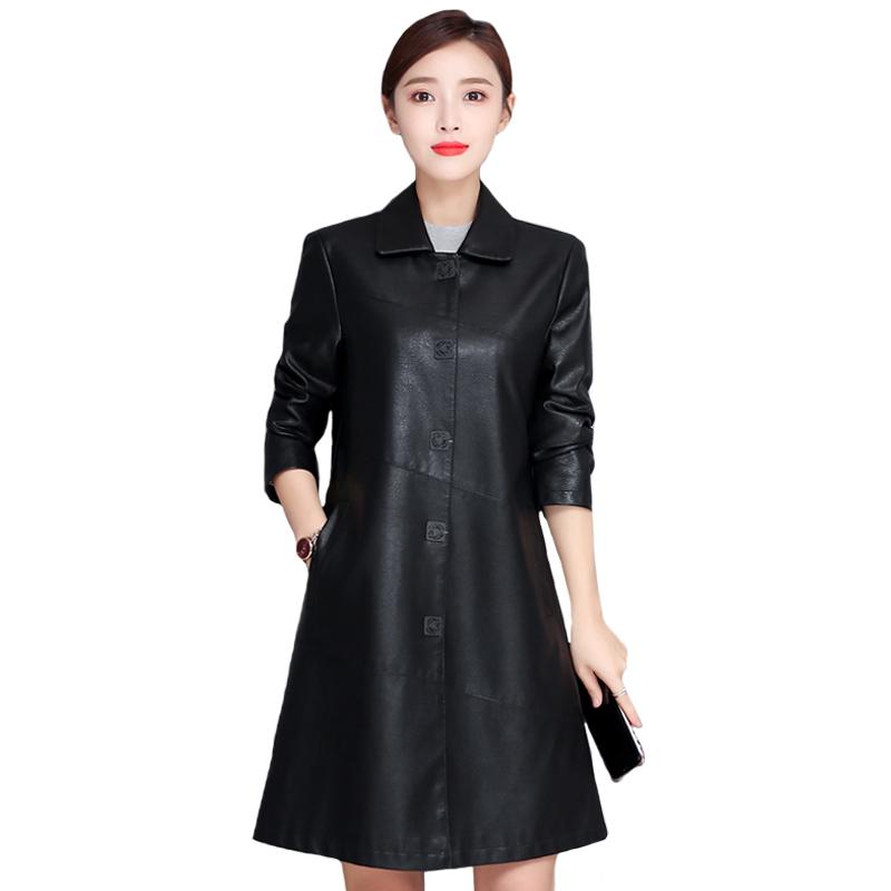 

Autumn Winter Long Leather Trench Coat Women Plus Size 4XL Faux Leather Coats Women Hooded Black Jacket Female Outerwear