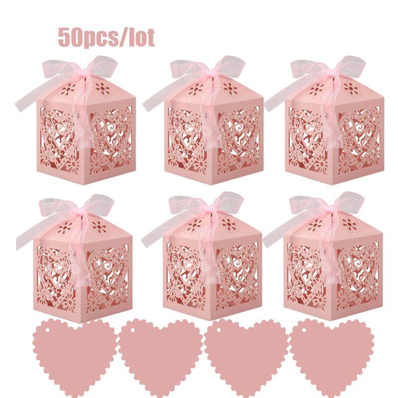 

50 Pcs Party Favor Red Box with 50 Ribbon and Blank LoveTag Wedding Deco