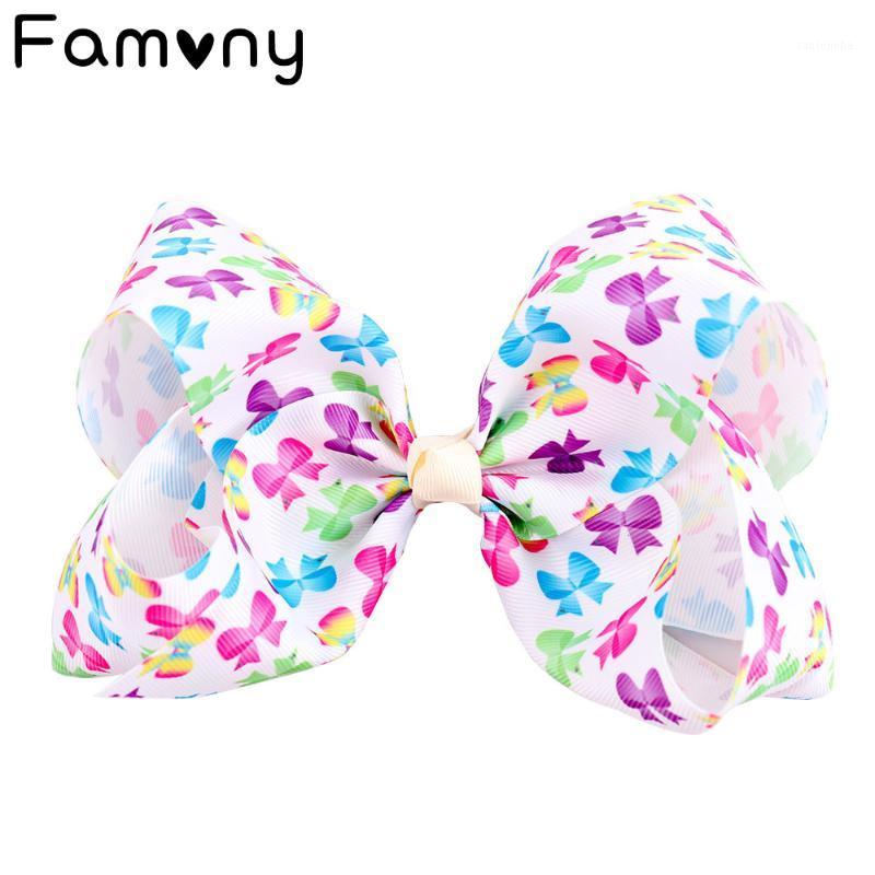 

7 Inch Sweet Kids Polka Dots Printed Grosgrain Ribbon Large Hair Bow Rainbows Hairgrips for Girls Hair Clip Accessories1