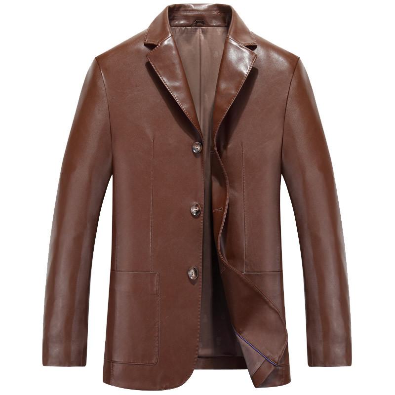 

Men leather suit spring and autumn blazer male sheepskin suit tops genuine split leather slim jacket black brown coat