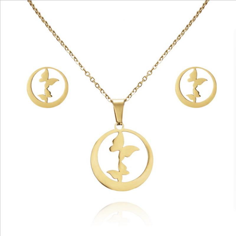 

Hollow out Creative butterfly necklace earr-ing glod tone double butterfly Shaped Funny Earr-ings