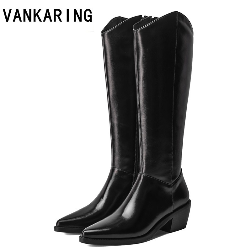 

2021 INS women block high heels wedges long riding boots winter knee high boots designer heels western cowboy, Black