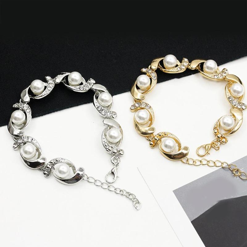 

2020 Hot Fashion Trendy Vintage Women Faux Pearl Rhinestone Inlaid Charm Bracelet Bangle Adjustable Jewelry Gift For Wedding New