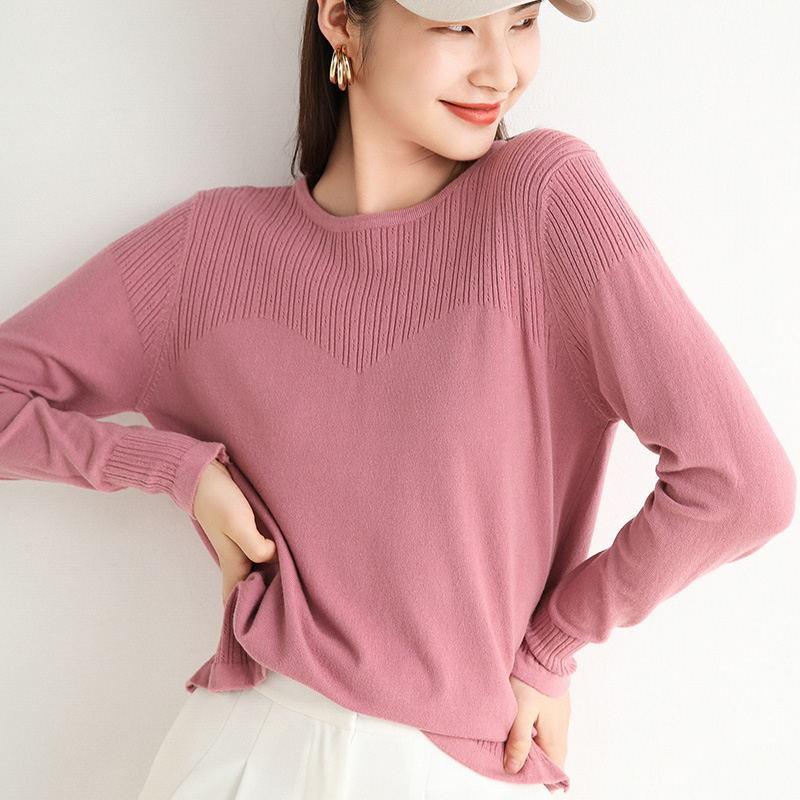 

Women' Cashmere New Style for Autumn and Winter Knit Low Waist Jersey Short round Neck Pullover Loose Cutout Sweater, Black