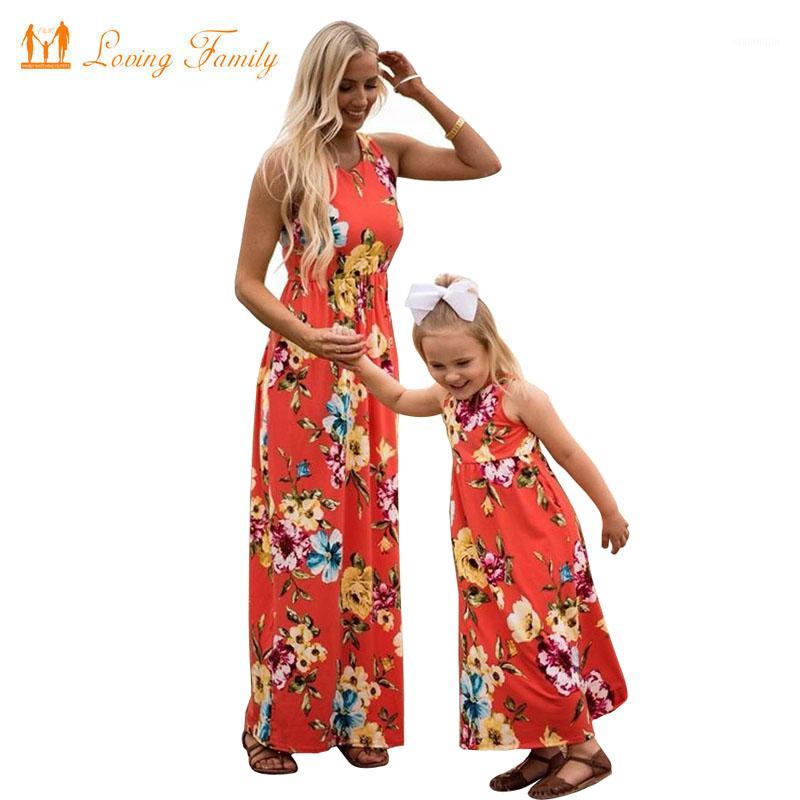 

Mother Daughter Dresses Family Matching Outfits Printing Floral Sleeveless Long Dress For Mom Daughter Mommy Me Family Look1, As pic