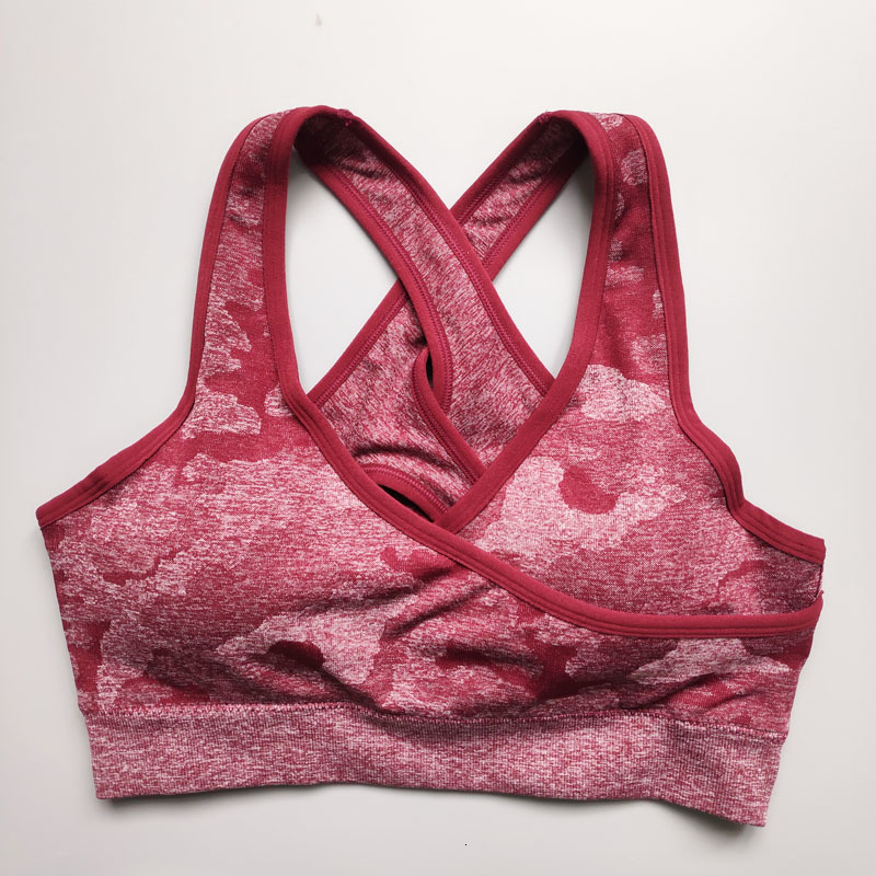 

2021 New Camo Seamless Padded Push Up Bra High Impact Women Yoga Top Sports Shirt 81sy, Berry red