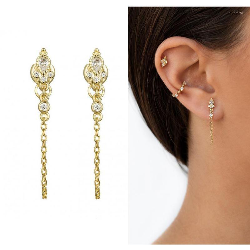 

2020 Delicate dainty 925 sterling silver vermeil jewelry small cz star with tassel chain earring 925 silver jewelry for wedding1