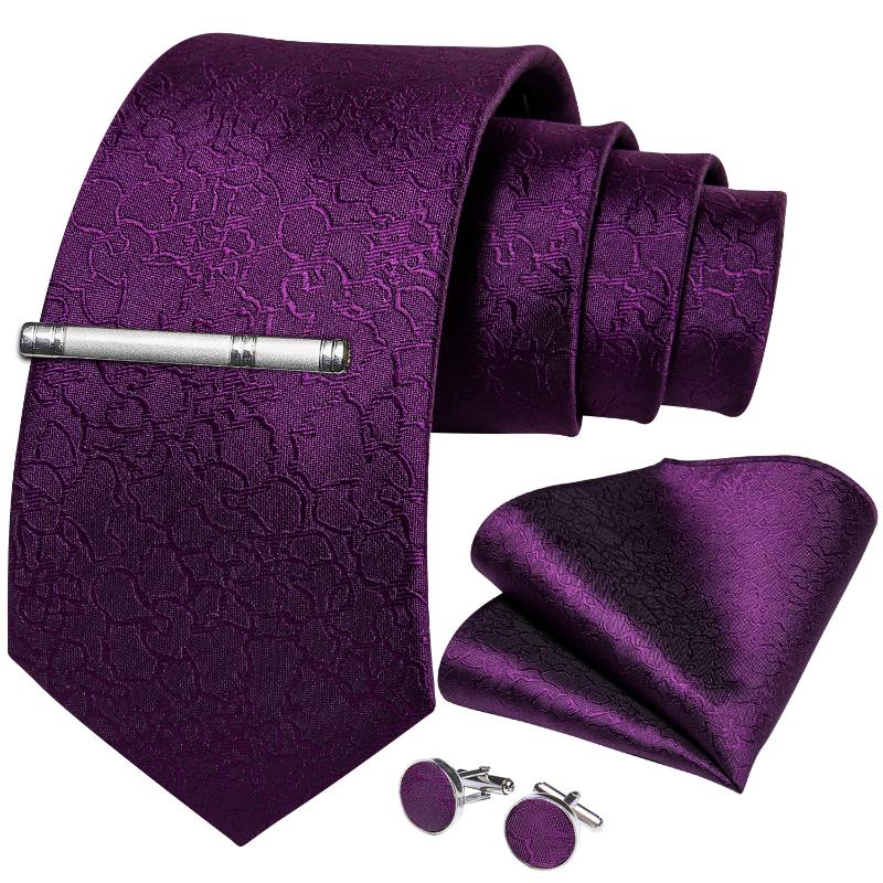 

New Calssic 100% Silk Men's Ties 8cm Purple Solid Necktie Handkerchief Tie Clip Set Wedding Party Ties Men Gift Gravatas DiBanGu