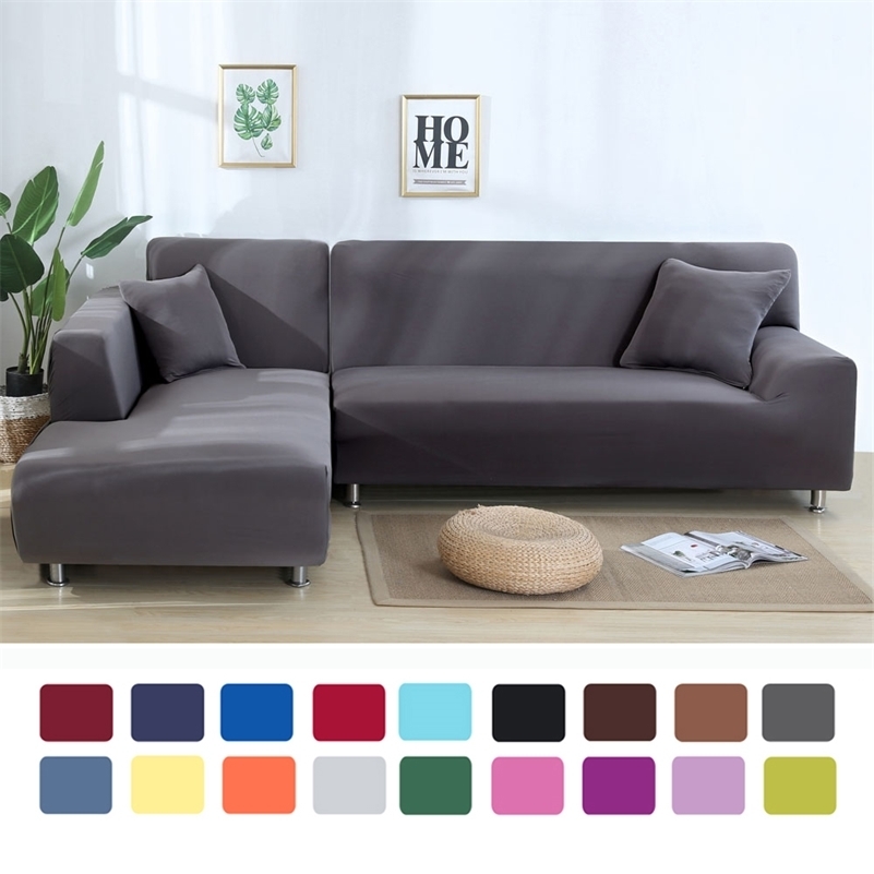 

Airldianer Solid color corner sofa covers for living room elastic spandex slipcovers couch cover stretch sofa towel 1/2/3/4 Sit LJ201216