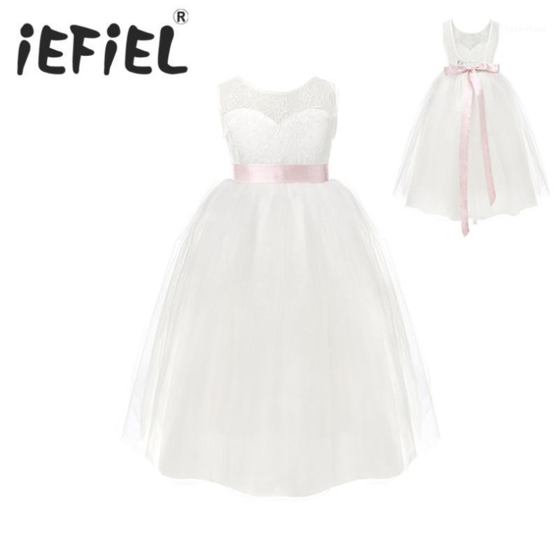 

White Flower Girls Dresses For Wedding Gowns Cap Sleeve Lace Sash Bow Girl Birthday Party Dress Zipper Tulle Pageant Dress1, As pic