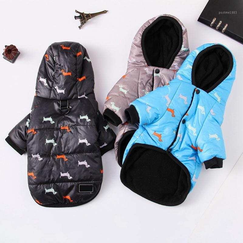 

Pet Coat Dog Winter Warm Clothes Puppy Cute Printed Down Jacket Hoodies With Leash Ring1, Black