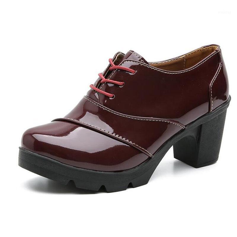 

Solid Color Lace-Up Work Fashion Women Pumps Platform High Heels Oxfords PU Leather 7cm Thick Heel Harajuku Female Student Shoes1, Black 638