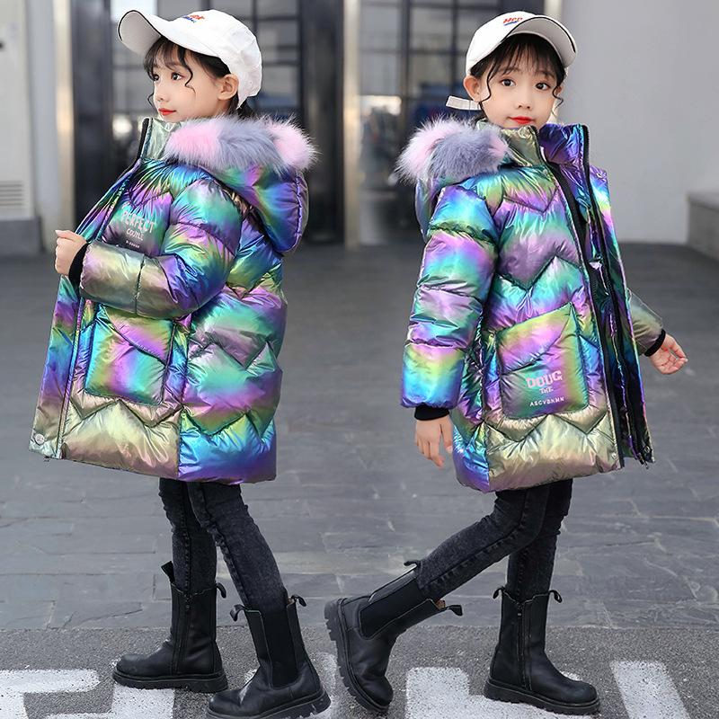 

Xmas kids Winter Jacket For Girls Bright iridescent Thicken Girls Winter Coat Hooded Velour Jackets Outwear 3-12y, Brown