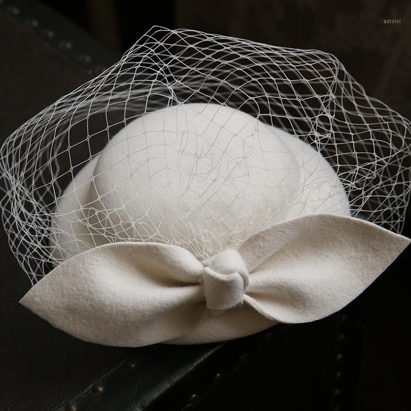 

Wedding Woman Veil Hat Fascinators Pillbox Hat With Feather 100% Australian Wool Felt Hats Cocktail Banquet Fedoras Cap1, White