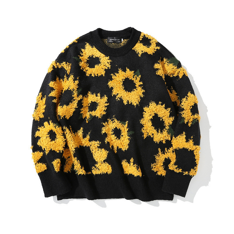 

2021 Yellow Autumn/winter New Sunflower Street Bottom Lazy Young Hip-hop Sweater 4HVY, Black