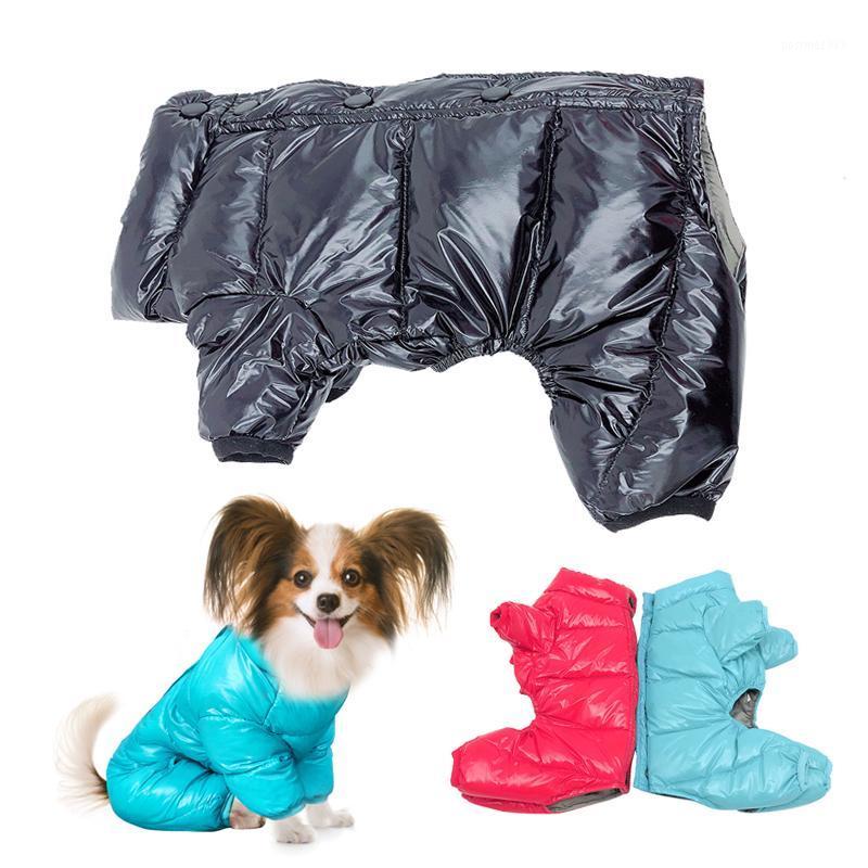 

Winter Dog Clothes Waterproof Dog Jumpsuit for Small Dogs Thicken Down Cotton Padded Pet Overalls Shiny PU Warm Puppy Coat Yorki1, Red