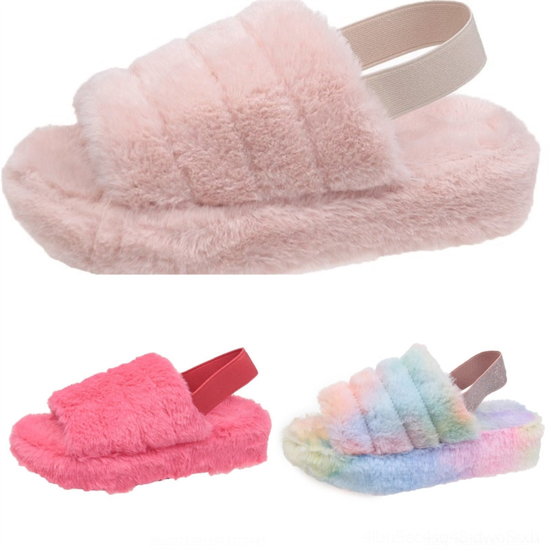 

6NEZ Shoes new Eevee Open toe Plush Indoor Adult Slippers Stuffed slippers bow plush cotton-padded, Black