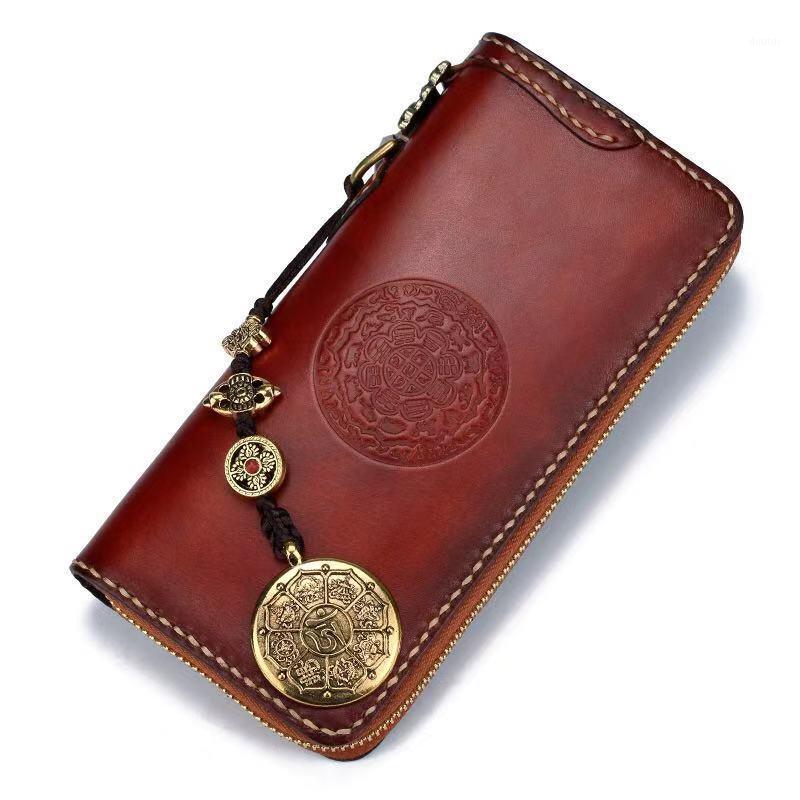 

2019 Original Handmade long wallets Head layer cowhide billfold Zipper bag Unisex wallet purse1, Black