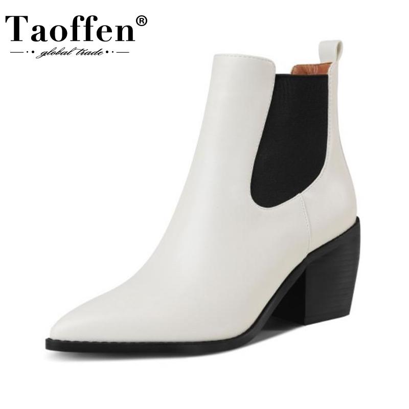 

Taoffen Size 34-43 Women Ankle Boots Sexy Leopard High Heel Winter Shoes Woman Pointed Toe Short Boot Office Lady Footwear, Beige