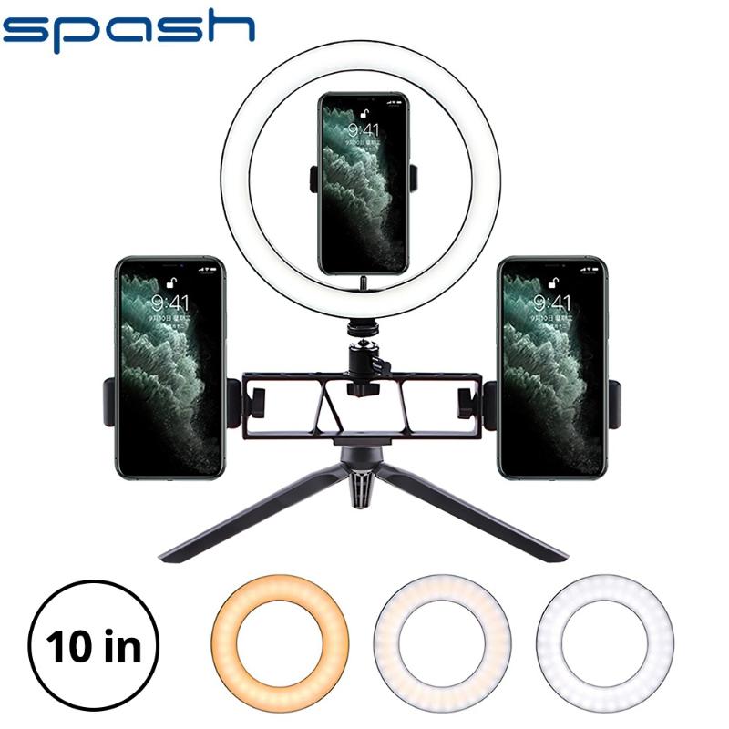 

spash ring light 10 inch with tripod Three Phone clip Holder USB Dimmable Annular Lamp for Youtube Makeup Video ring lamps