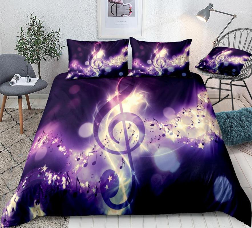 

3 Pieces Music Duvet Cover Set Purple Musical Notes Bedding Violin Quilt Cover Queen Home Textiles Purple Music Kids Dropship1, 01