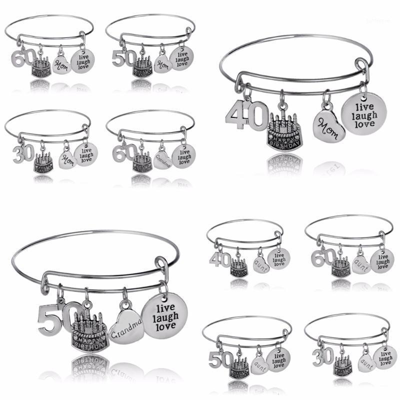 

New Family Mom Aunt Grandma Heart Birthday Cake Bangle Bracelet Live Laugh Love Lucky Number Women Mommy Gifts Wristband Jewelry1