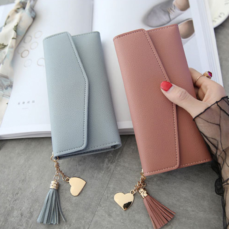 

Long Women's Wallet Female Tassel Coin r Wallets Female Pu Leather Clutch Money, Style1 light pink
