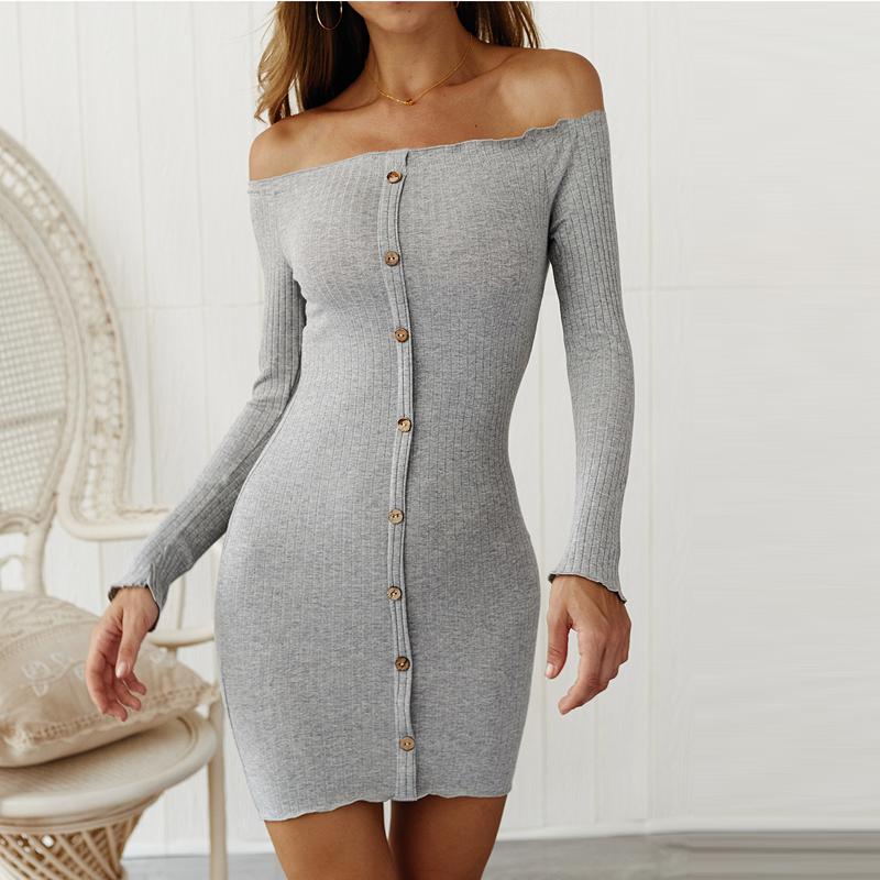 

hirigin Women Sexy Off Shoulder Bodycon Mini Dress Cotton Pit Long Sleeve Autumn Spring Short Black Ladies Party Dresses
