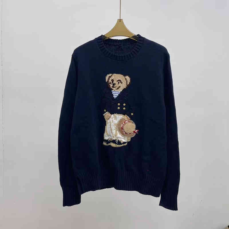 

Cartoon Rl Bear Sweater Women Clothing Fashion Long Sleeve Knitted Pullover 2022 New Wool Cotton Cashmere Coat, White;black