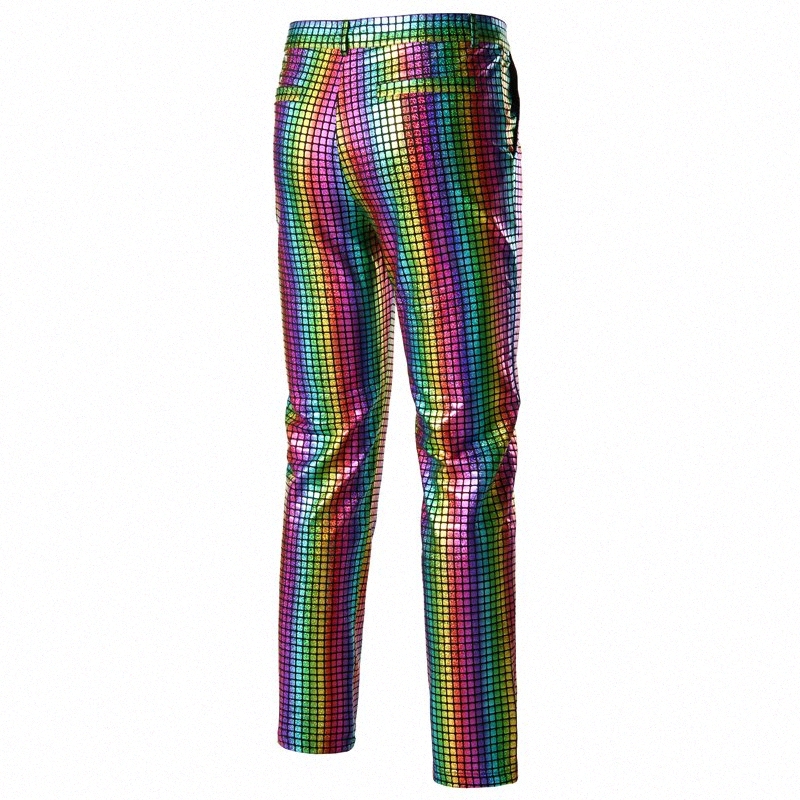 

Rainbow Plaid Sequin Glitter Pants Men 70s Disco Party Dancer Singer Trousers Mens Nightclub DJ Stage Prom Pantalones Hombre 3XL Y2001 B3qq#, Black