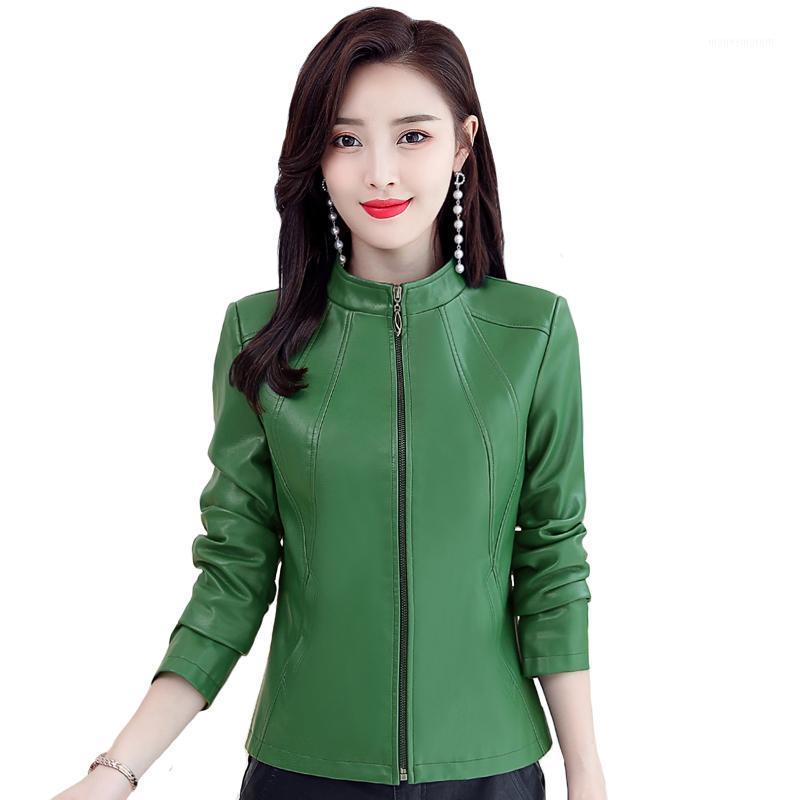 

2020 Autumn Winter Women Leather Jackets Plus Cotton Zippers Plus Size 5XL Faux Sheepskin Leather Coat Women Pu Jacket1, Green