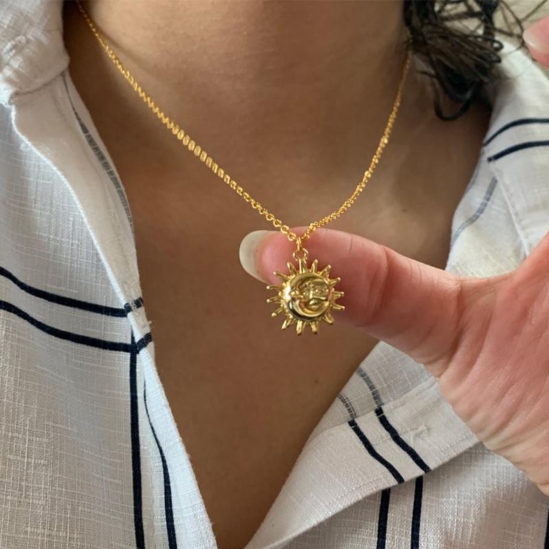 

Retro Sun Moon Necklace ForWomen Gold Stainless Steel Chain Pendant Necklace Fashion Jewelry Best Friend Gifts Bff Collier Femme