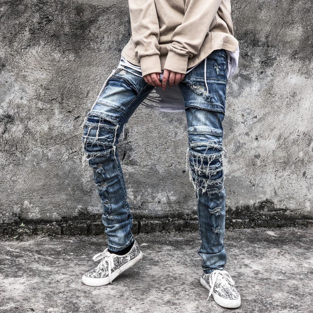 

Denim Pant Baggy Jogger Men Hip Hop Jeans Streetwear Summer Hole Trousers Loose Elastic Waist Hipster kg-59, Blue