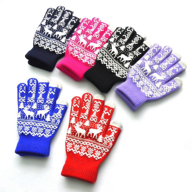 

Five Fingers Gloves Cute Christmas Warm Winter Snowflake Printed Knitted Touch Men Women Screen Glove Party Supplies