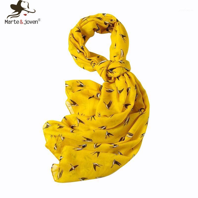 

Marte&Joven Fashion Swallow Bird Printed Yellow Scarf for Women Oversize Elegant Spring Autumn Long Shawl Ladies Hijab1