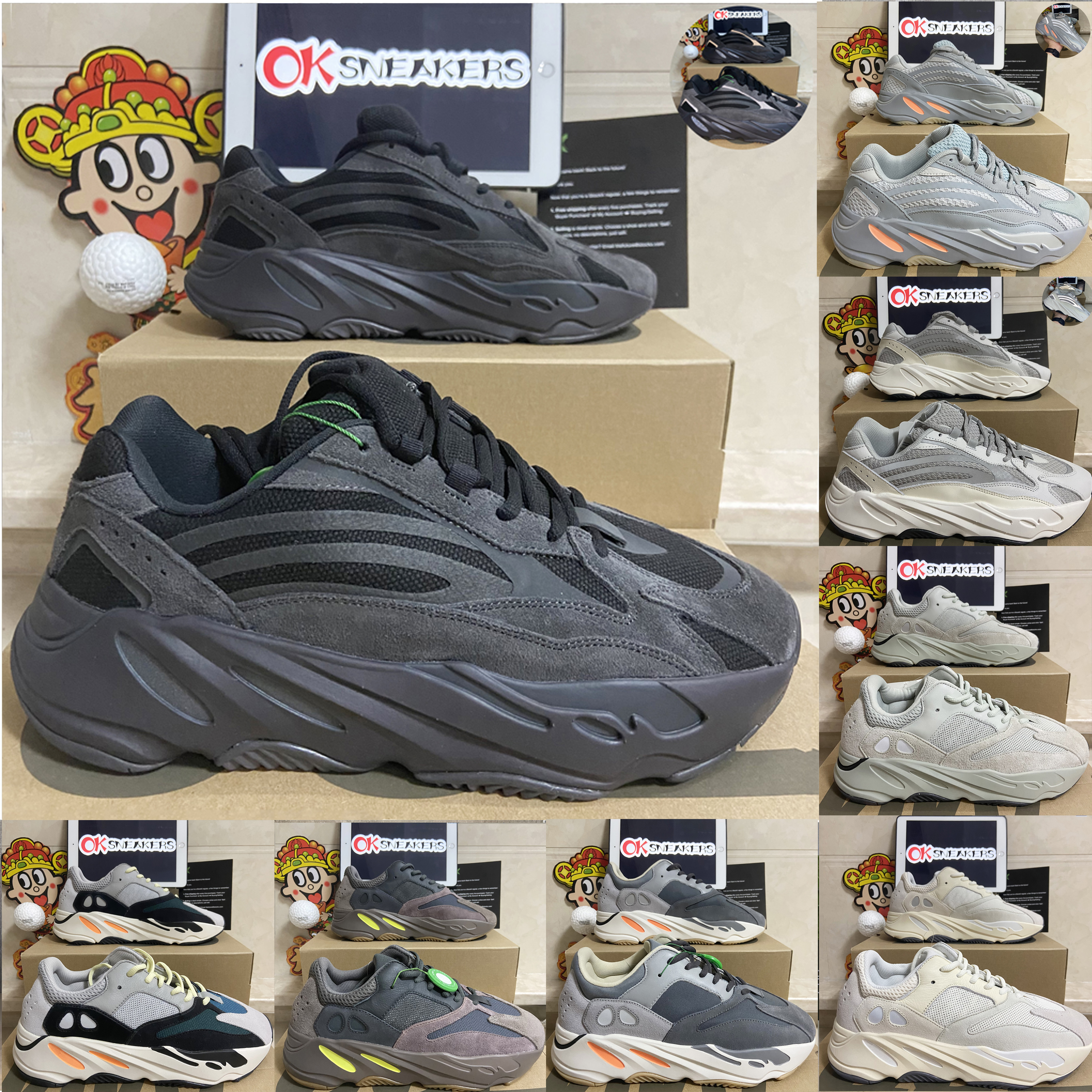 

2021 Men Women Sport Sneakers Top Quality West Running Shoes 700v2 Utility Black Vant Inertia Reflective Tephra Solid Grey Size 36-48