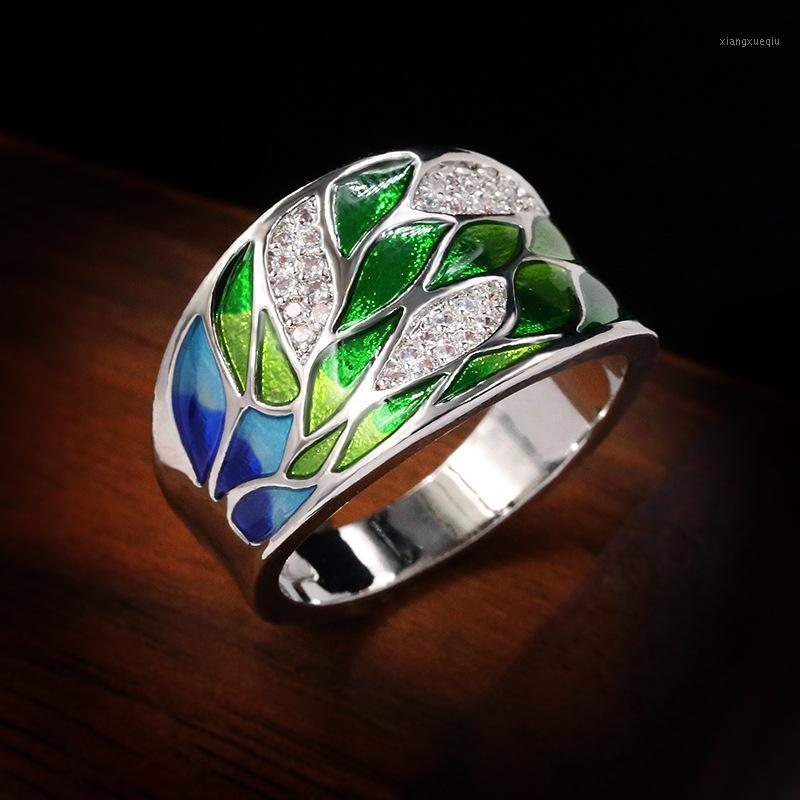 

Cluster Rings S925 Sterling Silver Diamond Flower For Women Anniversary Ethnic Green Jewelry Fashion Wedding Bands Luxury, Golden;silver