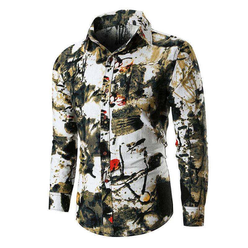 

Fashion Men Summer Casual Dress Shirt Mens Floral Long Sleeve Shirts Tops Tee New 2020 Casual Shirt Clothes, Blue