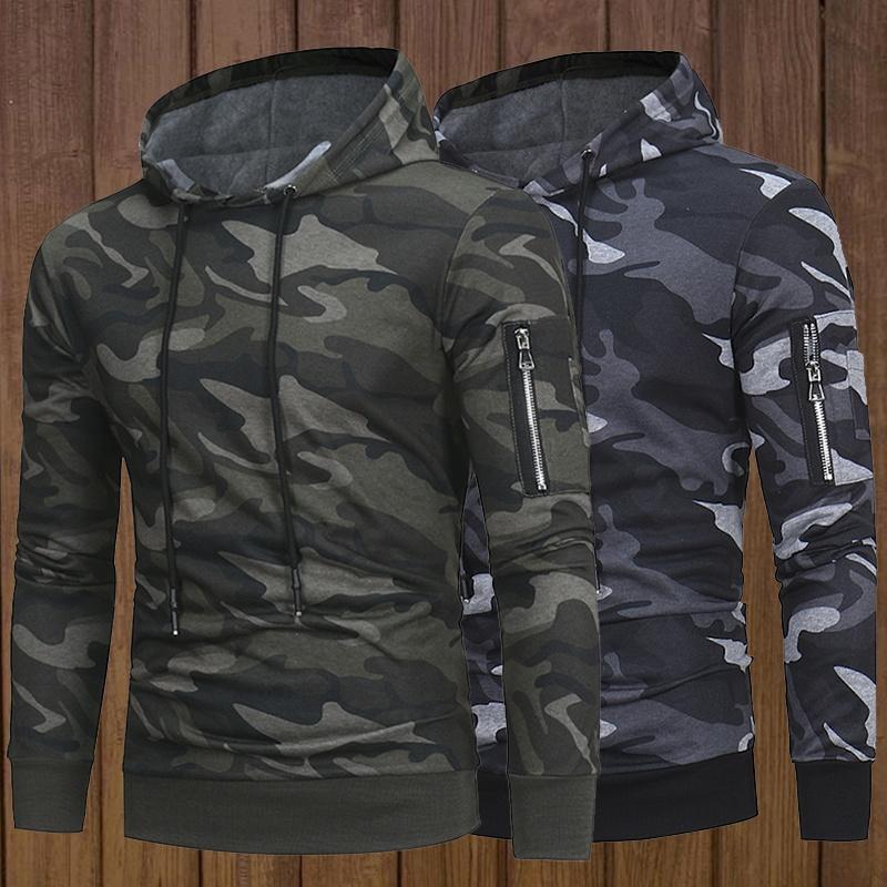 

Men's Hoodies & Sweatshirts Mens Long Sleeve Camouflage Outdoor Streetwear Hooded Male Clothes, Black