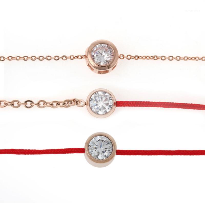 

Wholesale-8SEASONS Titanium steel Cubic Zirconia rose gold plated link chain lucky red line bracelets & bangles fashion gift Rhinestone1