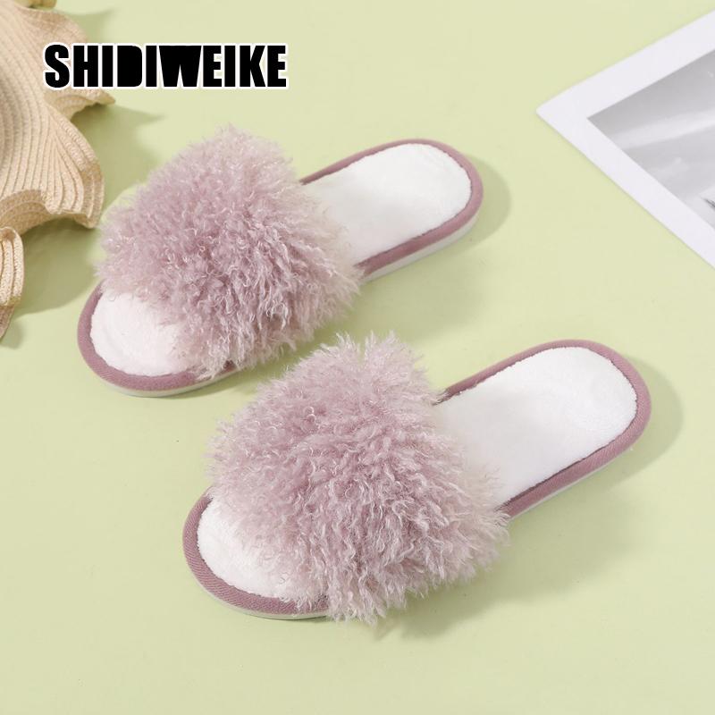 

2021 Women Furry Slippers Ladies Shoes Cute Plush Hair Fluffy Sandals Women's Slippers spring autumn Warm Women vb086, Black