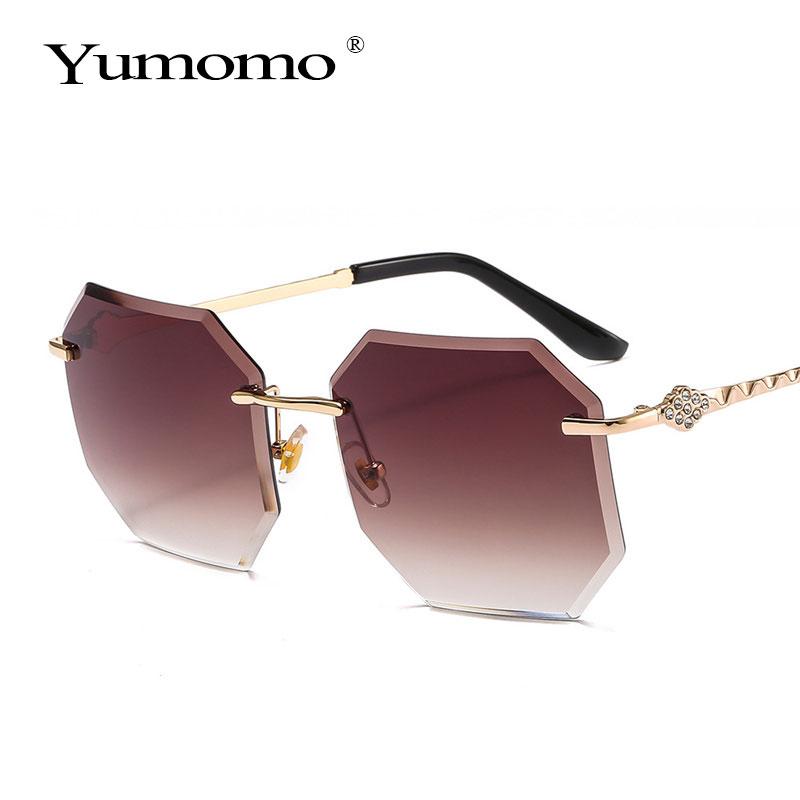 

Sunglasses Gradient Frameless Polygonal Ladies Retro Square High Quality Brand Designer Brown Lentes